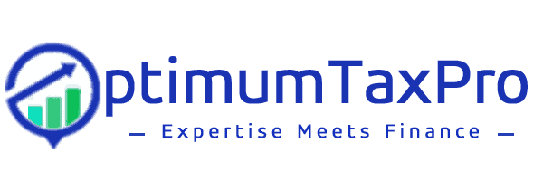 OptimumTaxPro logo with business landing page header, emphasizing expert tax and financial services.